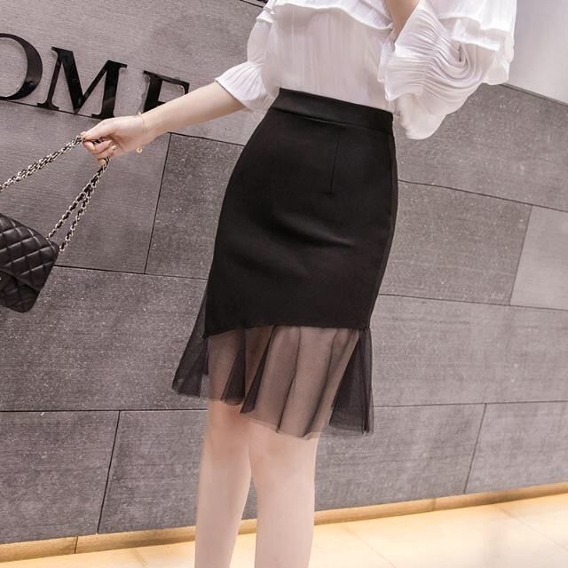 New slimming high waist hip skirt irregular skirt mesh splicing short skirt split step skirt female tide