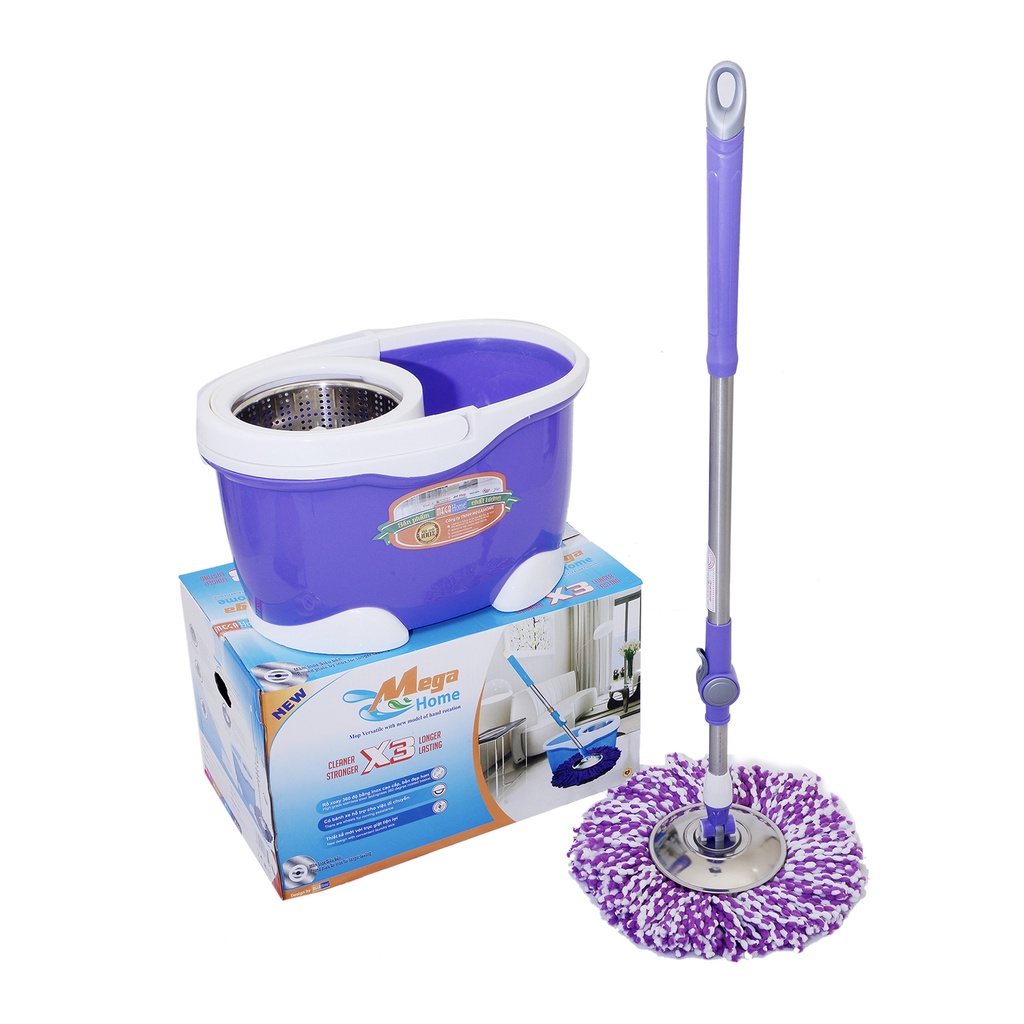 Cây Lau Nhà MegaHome x3 360 Độ Siêu Nhẹ Siêu Bền Hàng Chính Hãng Bảo Hành 12 Tháng