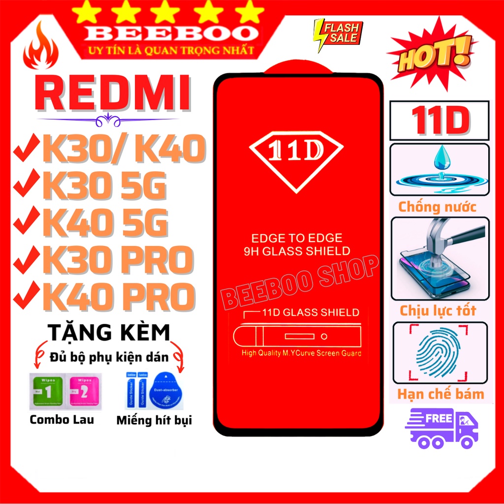 Kính Cường Lực Xiaomi Redmi K30/ K30 5G/ K30 PRO/ K40/ k40 5G/ K40 PRO -Full màn hình 111D và Trong suốt - Độ cứng 11H.