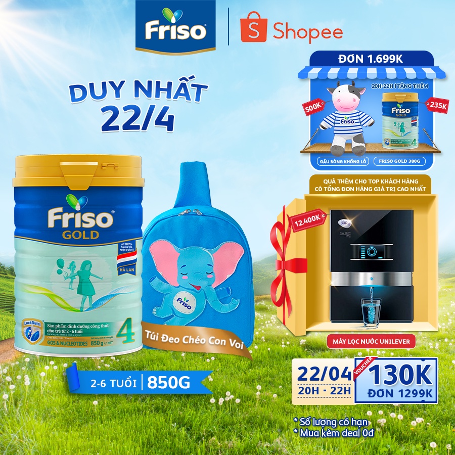 [Tặng 01 Túi đeo chéo con voi] Sữa Bột Friso Gold 4 850g/lon