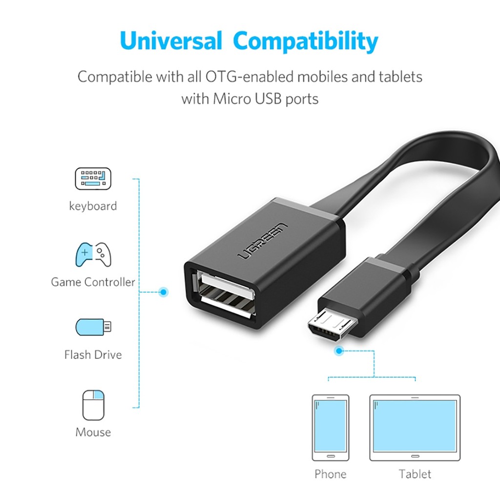 Cáp Chuyển Đổi Micro USB Sang USB 2.0 Hỗ Trợ OTG Ugreen US133 Chính Hãng