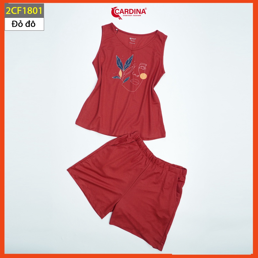 Đồ bộ nữ CARDINA chất cotton Nhật cao cấp quần đùi áo sát nách  In Lá co giãn 4 Chiều 2CF18