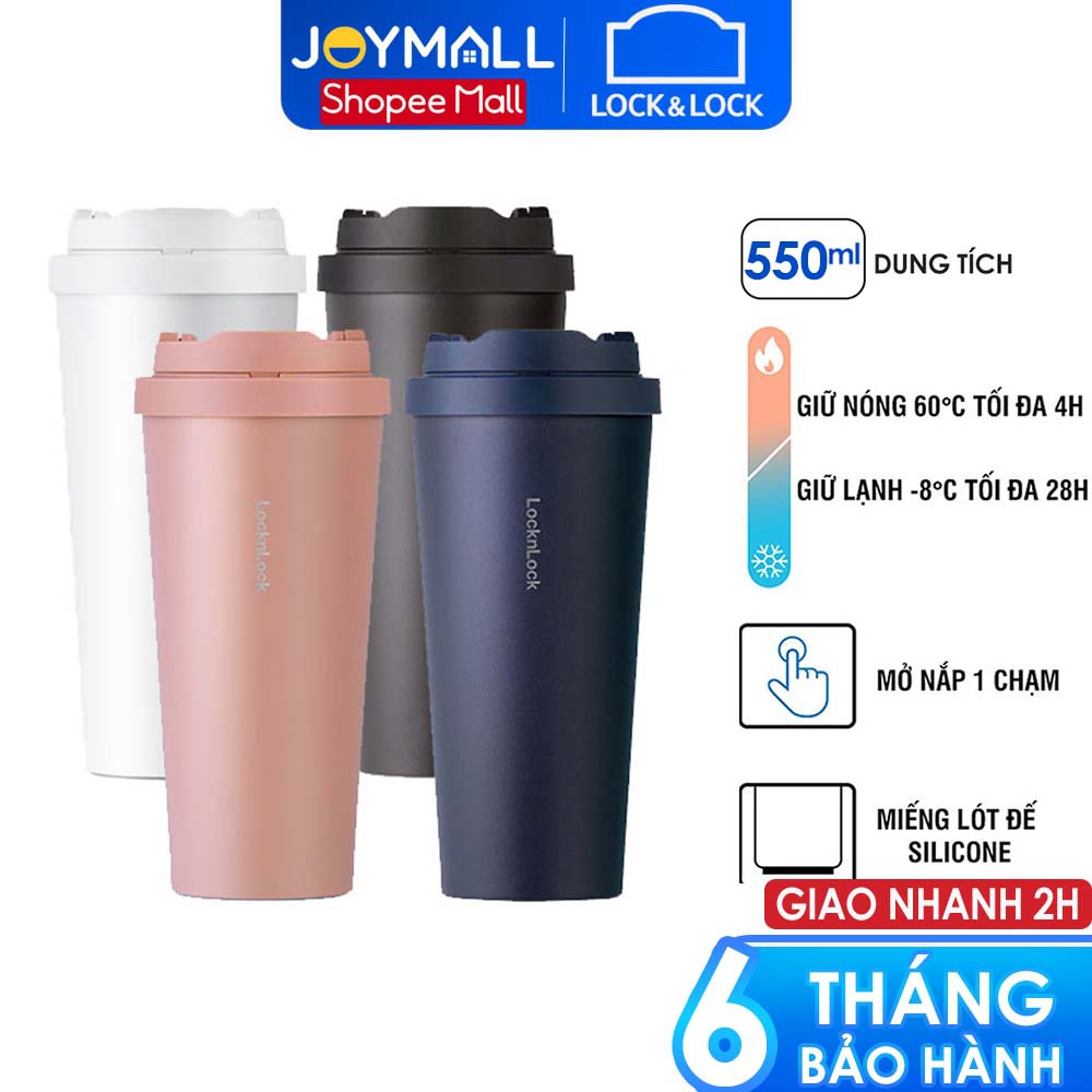 Ly giữ nhiệt Lock&Lock 550ml LHC3249 - Hàng chính hãng, mở nắp một chạm, chất liệu thép không gỉ miệng ly rộng - JoyMall