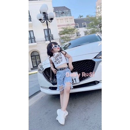 Quần jean lửng rách cho bé gái