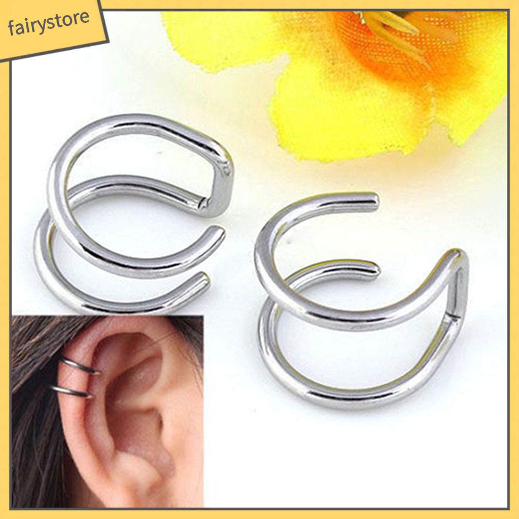 Khuyên kẹp vành tai giả 2 hàng bằng thép không gỉ cá tính