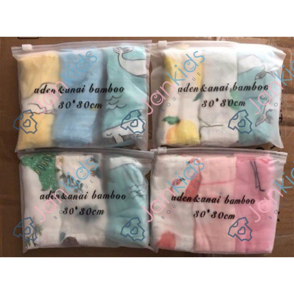 Set 3 khăn sữa khăn mặt xô sợi tre Aden & Anai cho bé