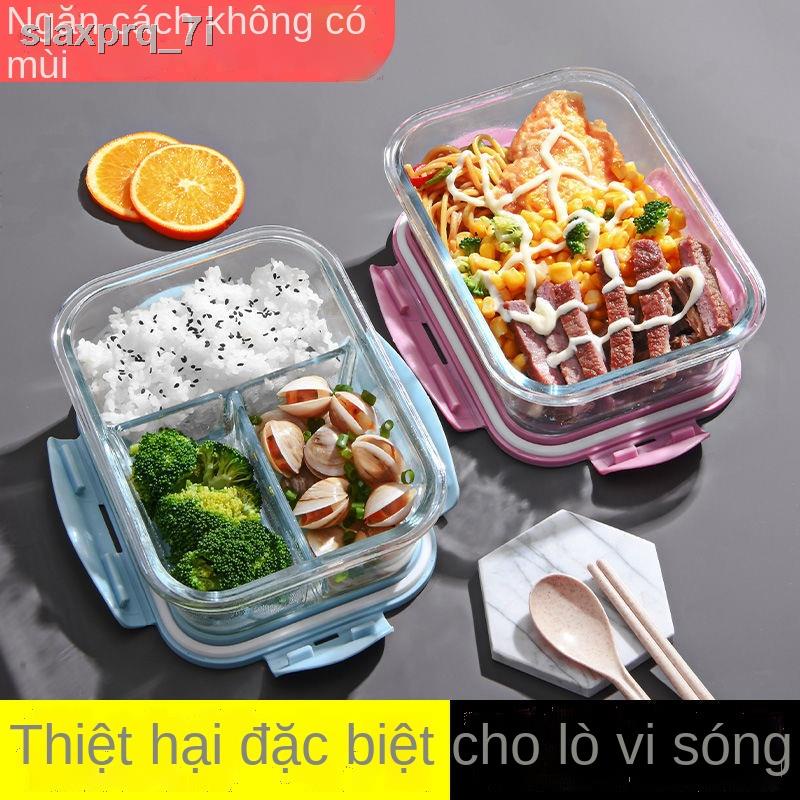 (Giá Hủy Diệt)✥☃✲Hộp cơm thủy tinh hâm nóng vi sóng nhân viên văn phòng có nắp trong suốt giữ nhiệt và tươi đặc biệt đựn