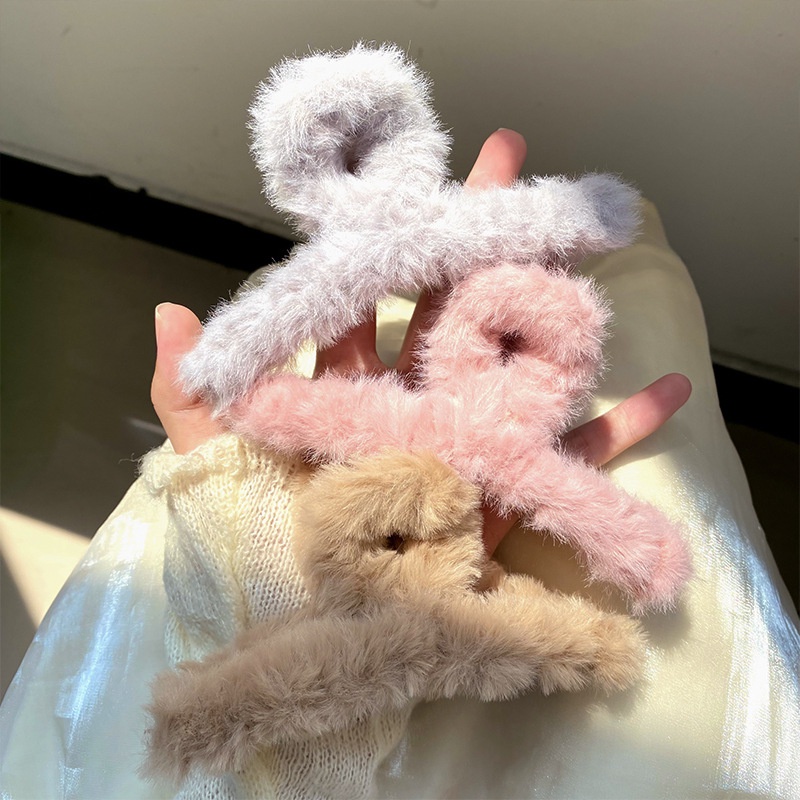 Kẹp Tóc Lớn Phối Lông Nhung Dễ Thương Xinh Xắn Dành Cho Nữ