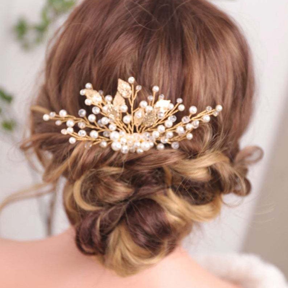 Lược Cài Tóc Hình Hoa Đính Ngọc Trai Nhân Tạo Thời Trang Cho Cô Dâu