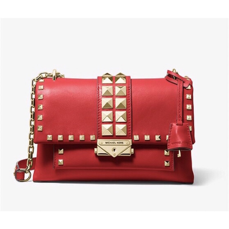 💃👛TÚI Michael Kors Black/Red Cece Medium Studded 24cm