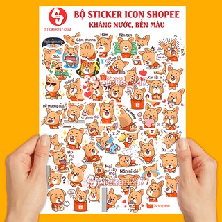 Bộ Sticker dán icon Shopee con chó siêu cool kháng nước, bền màu