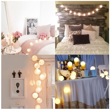 Dây đèn LED 20 bóng cotton trang trí phòng ngủ