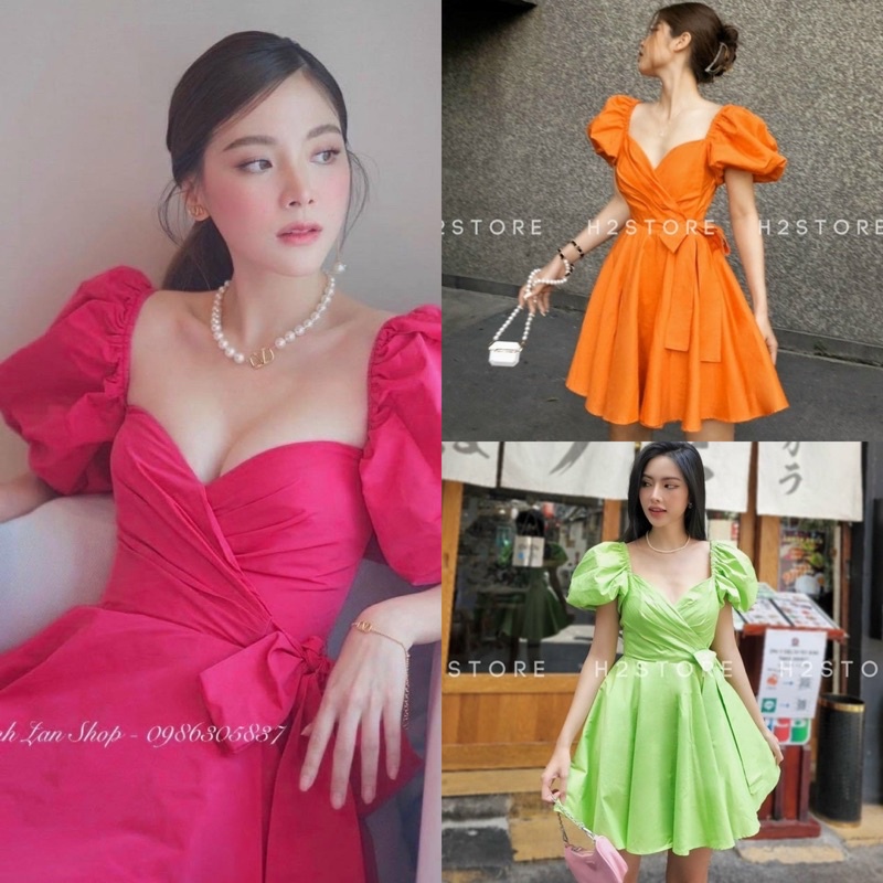 Đầm váy ngắn bồng/phồng xoè cam xanh lá hồng cánh sen tiểu thư công chúa dễ thương hot girl sang trọng đi chơi dự tiệc