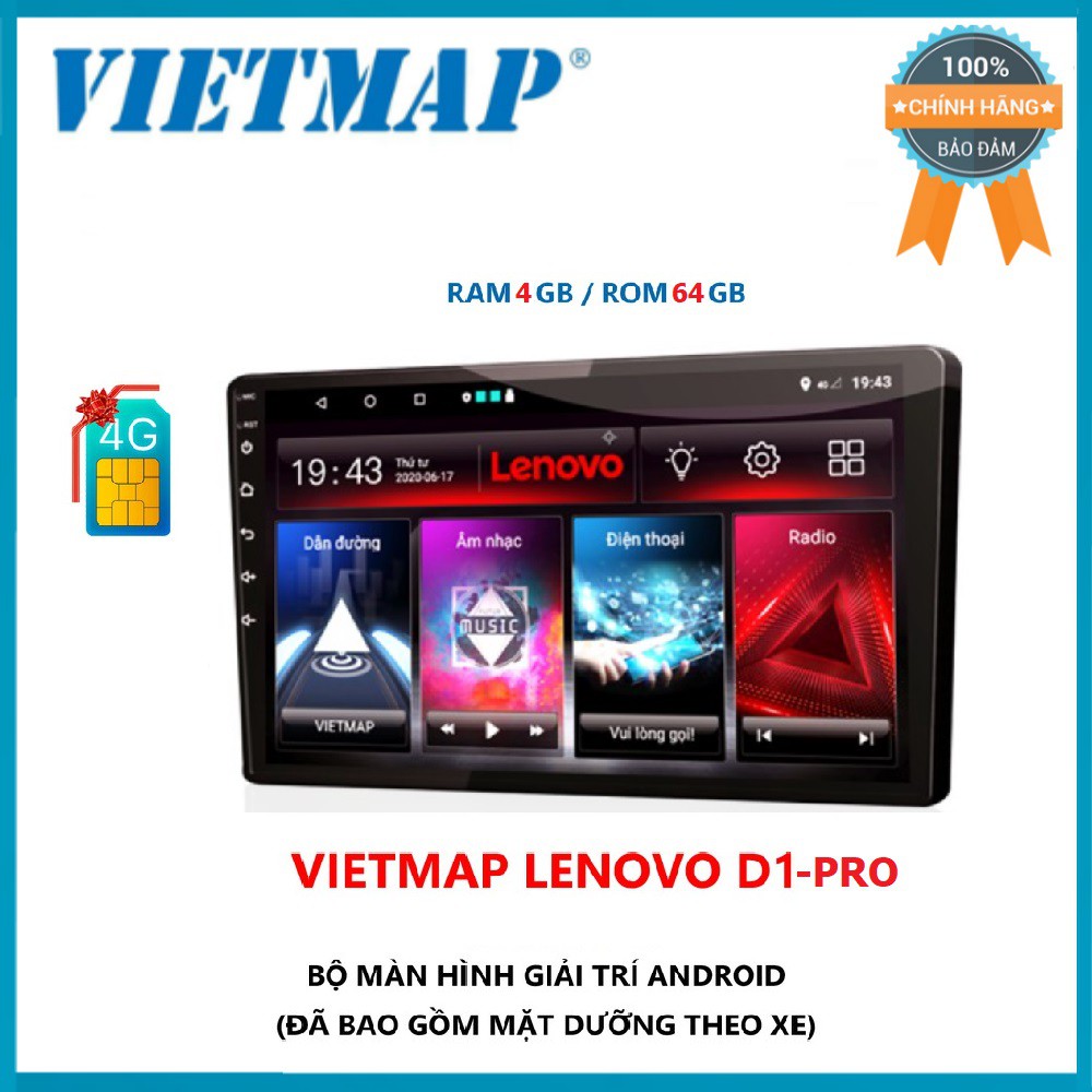 VIETMAP LENOVO D1-PRO (4/64) - Bộ màn hình Android 4G thông minh tích hợp giải trí đa năng-Cảm Ứng-Dẫn Đường-Định Vị - H