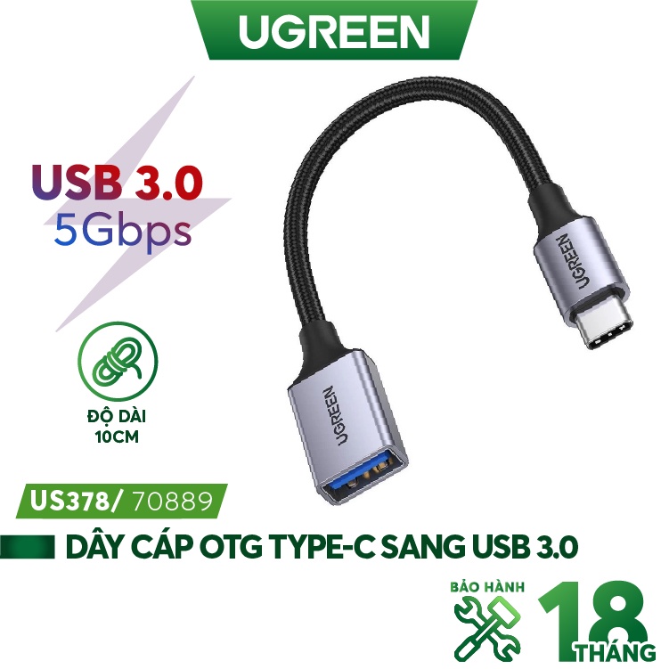 Bộ chuyển đổi USB type C sang USB 3.0 hỗ trợ OTG UGREEN 70889 - Hàng phân phối chính hãng - Bảo hành 18 tháng