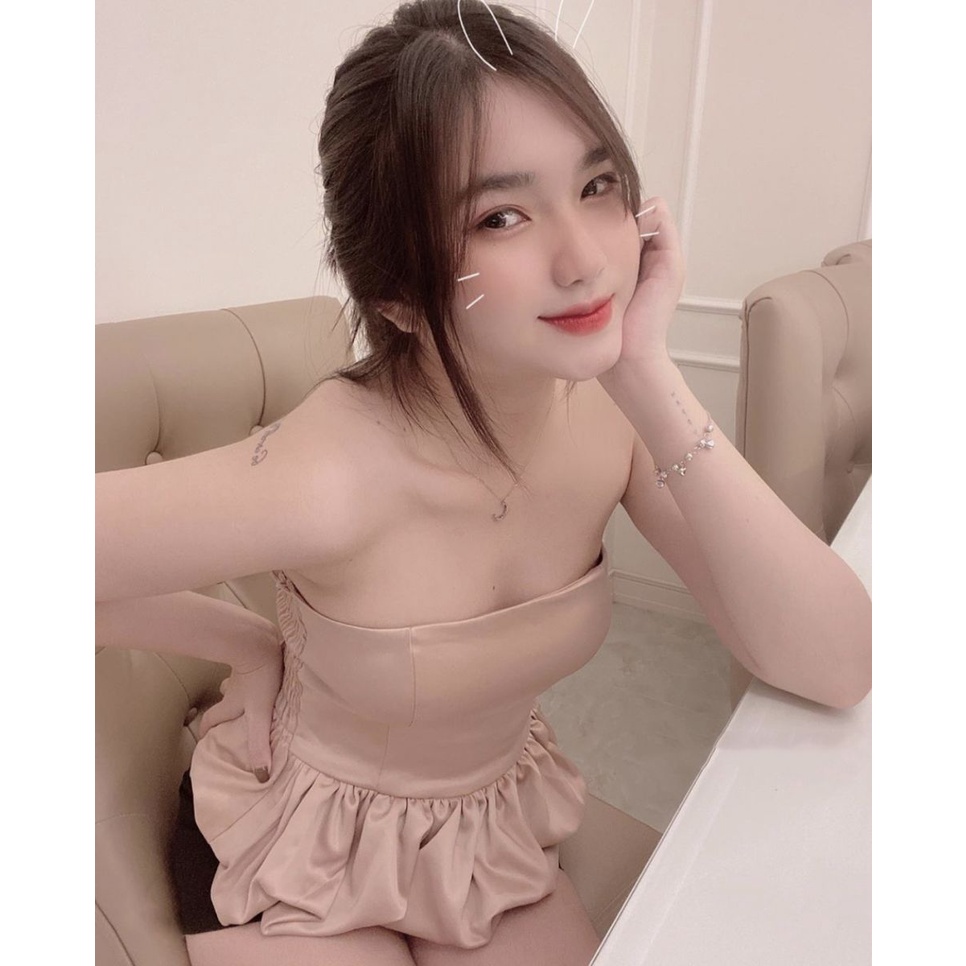 Áo Satin Nhấn Eo Phồng Bí