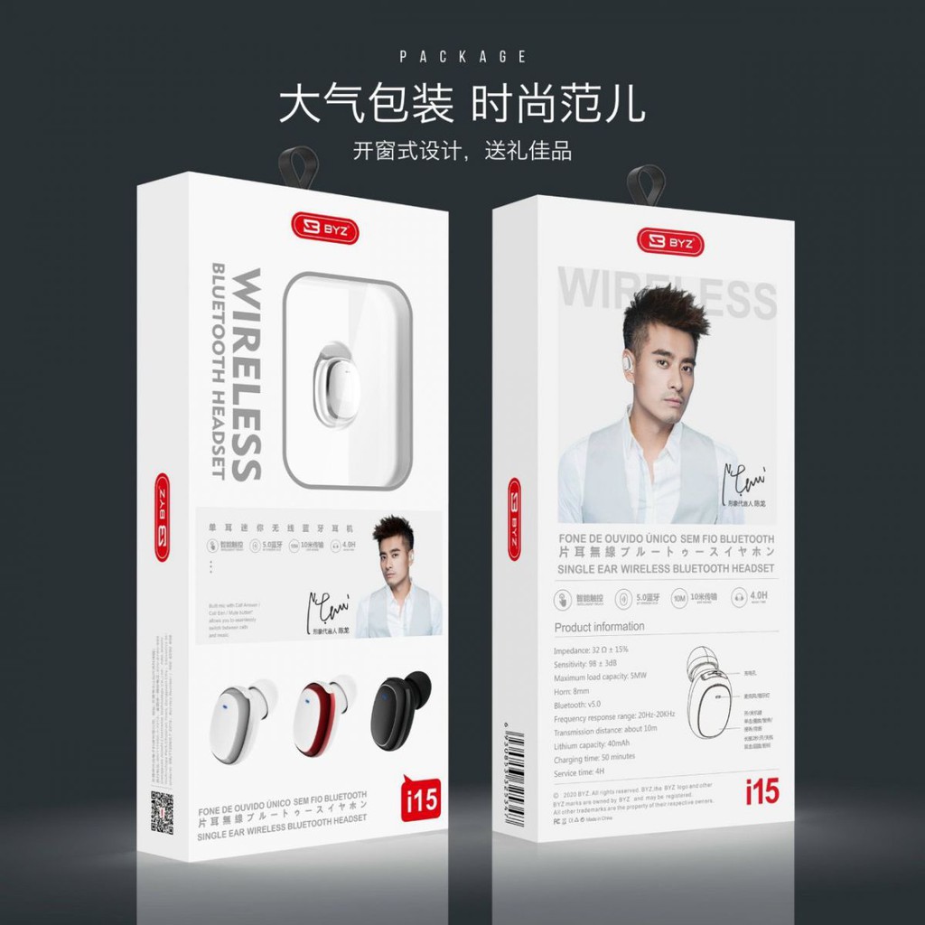 Tai nghe không dây Bluetooth BYZ- i15 nghe một bên nhỏ gọn, âm thanh cực chất, kiểu dáng hiện đại sang trọng cho cả nam