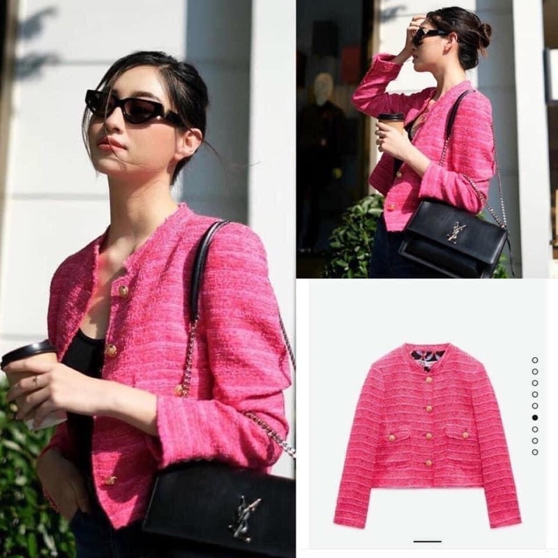 Blazer hồng dạ tweed zara new tag