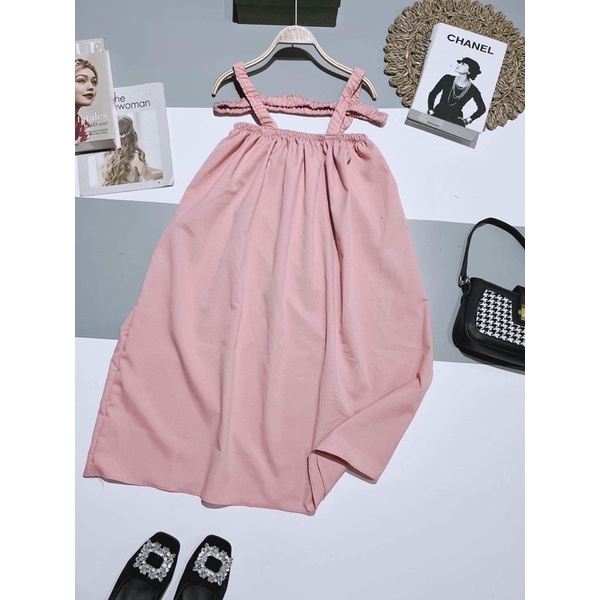 Váy hai dây chun hồng TC12