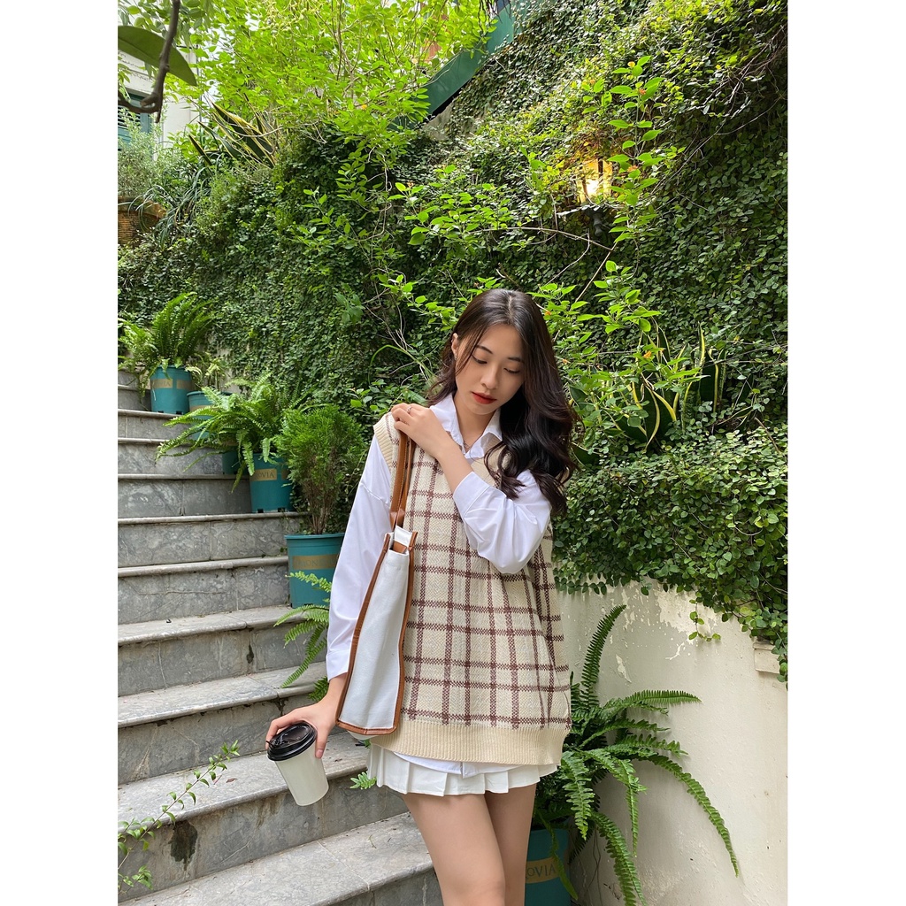 Áo gile len kẻ ô tag da A2070 SUSTORE | BigBuy360 - bigbuy360.vn