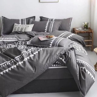 Cotton Poly Bộ Chăn Ga Gối Thổ Dân Xám