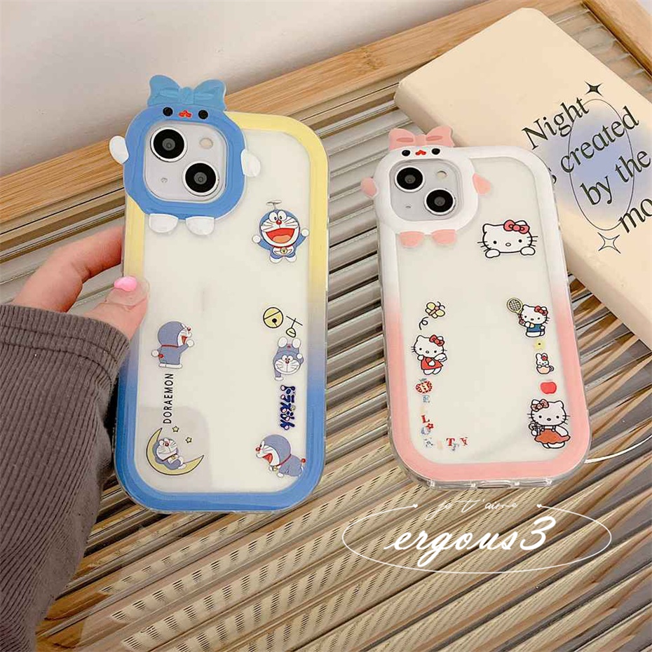Ốp Điện Thoại Mềm Hình Hoạt Hình Kitty Và Doraemon Cho iPhone 14 13 12 11 Pro Max SE2020 X XR Xs Max 7 8 6 6s Plus