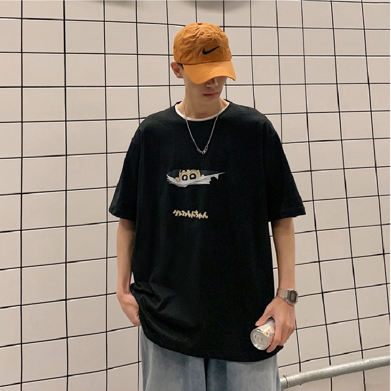 Áo thun tay ngắn cổ tròn dáng rộng in họa tiết hoạt hình phong cách Nhật Bản thời trang cho nam size lớn S-8XL