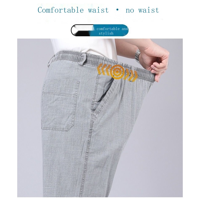 Quần jean cotton lanh mỏng ống đứng lưng thun dành cho nam trung niên và lớn tuổi