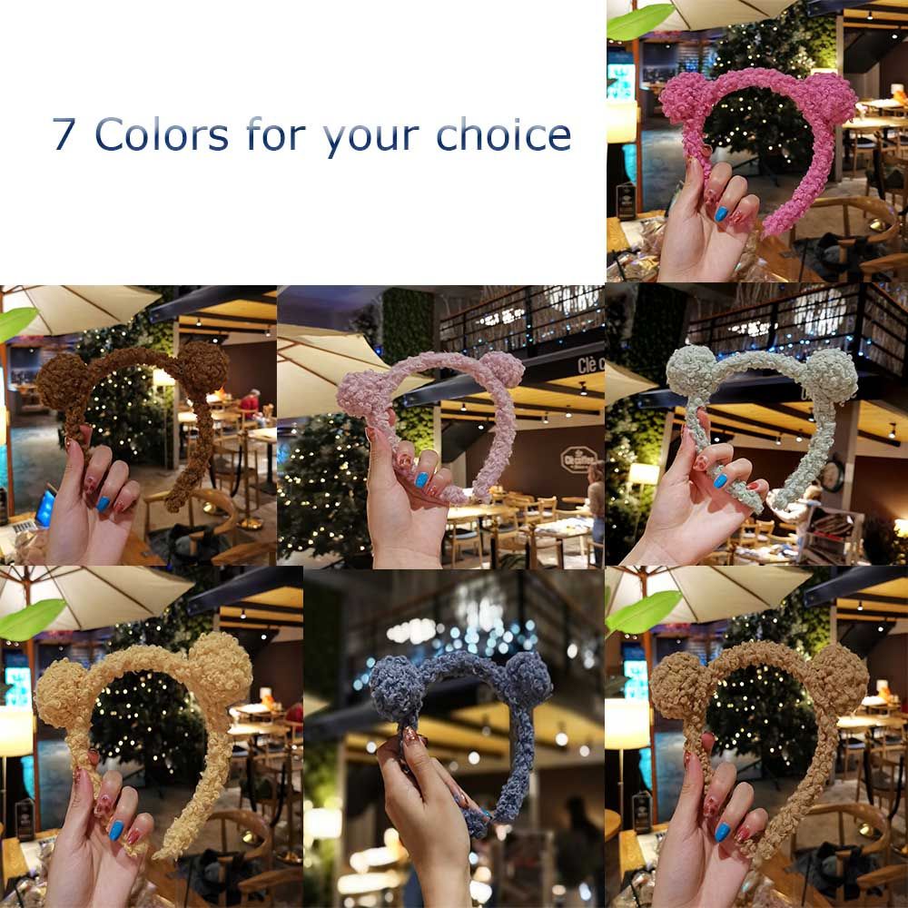 Băng Đô Cài Tóc rửa mặt Hình Tai Gấu Bằng Vải Bông Nhiều Màu Dễ Thương Cho Nữ