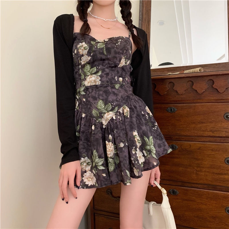 COZOK Set đầm ôm eo + áo khoác cardigan tay dài thời trang cho nữ