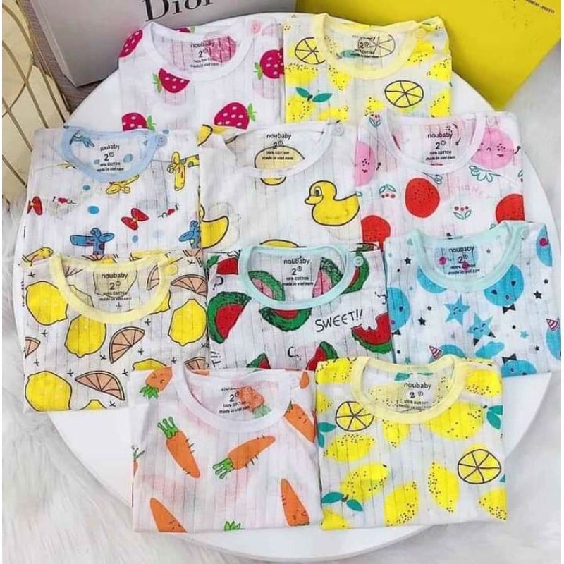 [Mã FAHOLIDAY giảm đến 50k đơn từ 99k] (MS05)BỘ COTTON GIẤY CỘC TAY CỔ CHUI CÚC VAI CHO BÉ 3-15 KG