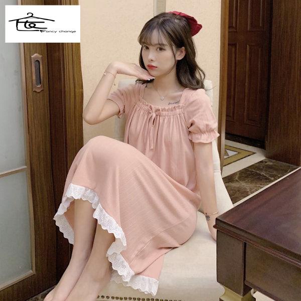 Đồ ngủ/ đầm ngủ tay ngắn dáng rộng in hoa dễ thương thời trang mùa hè cho bạn gái 22022