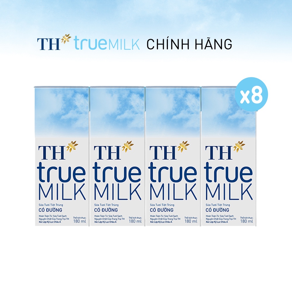 8 Lốc sữa tươi tiệt trùng có đường TH True Milk 180ml (180ml x 4 hộp)