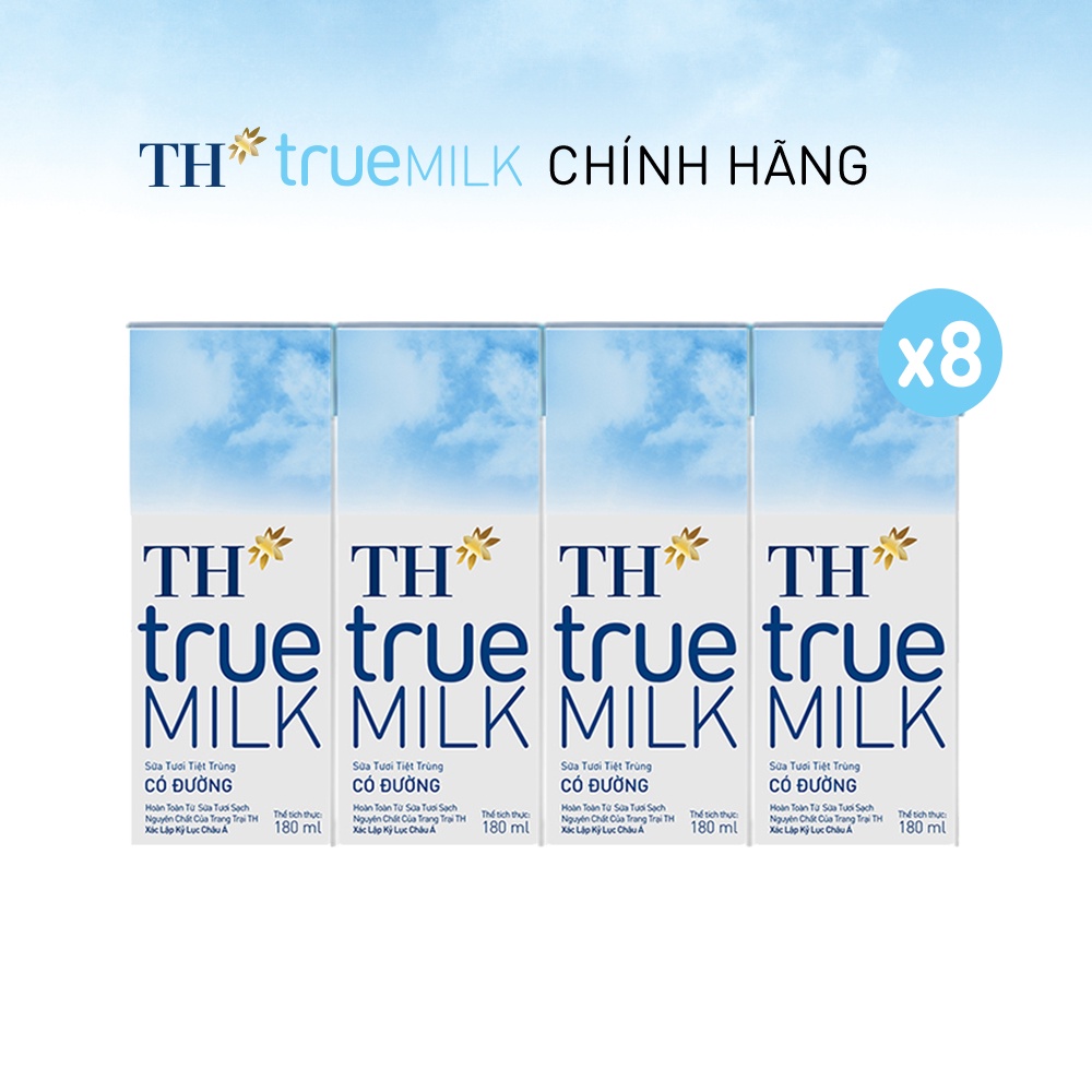 8 Lốc sữa tươi tiệt trùng có đường TH True Milk 180ml (180ml x 4 hộp)