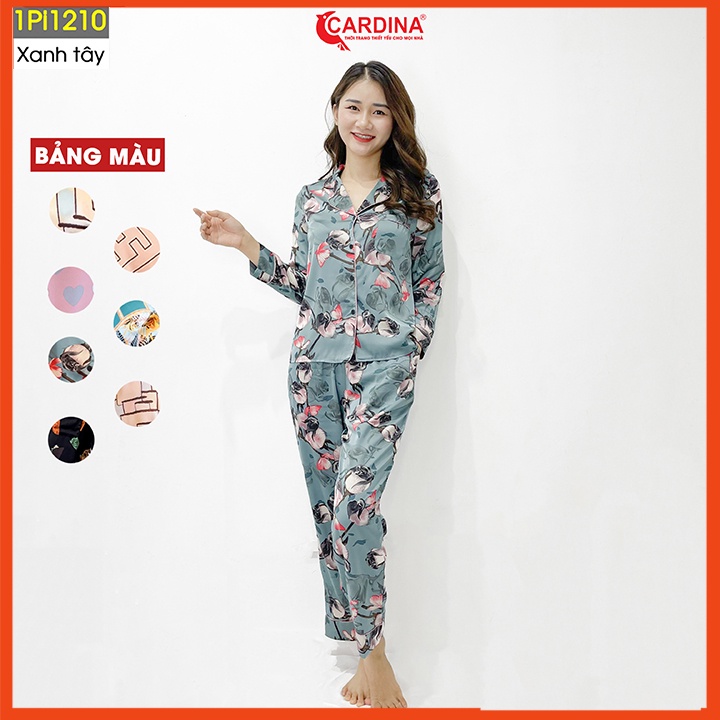 Đồ bộ pijama nữ CARDINA chất lụa satin Nhật cao cấp quần dài áo cộc tay họa tiết tinh tế trẻ trung 1Pi12.