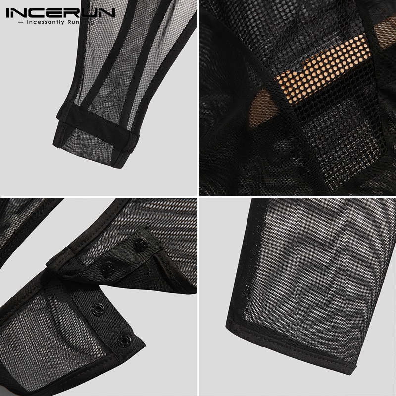 Bộ áo liền quần INCERUN tay dài xuyên thấu gợi cảm cho nam