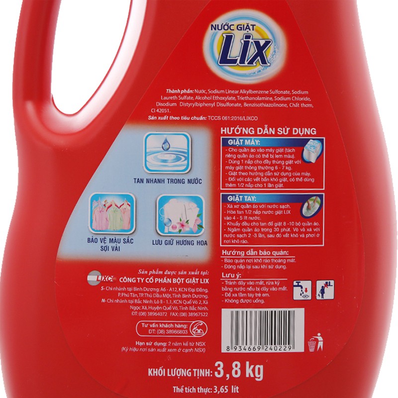 Nước Giặt Lix Đậm Đặc Gấp 2 Lần 3.8kg