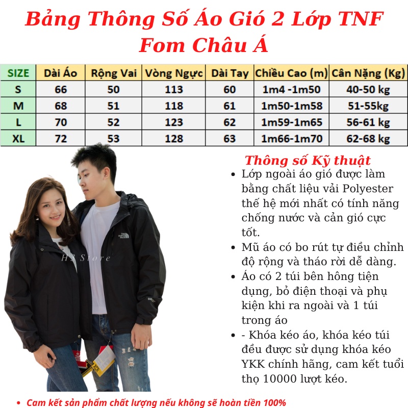 Áo gió 2 lớp Chống nước TNF (Bao check hàng)