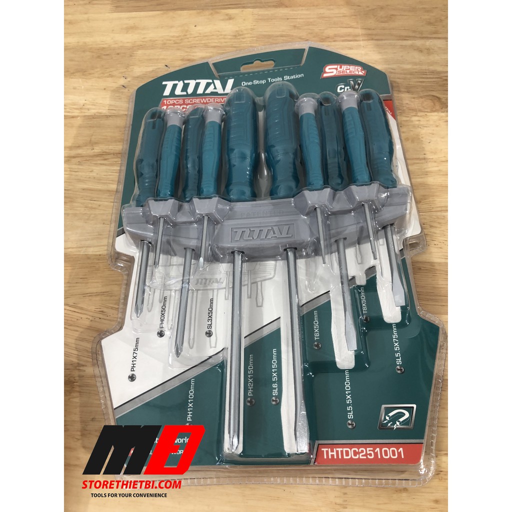 Bộ 10 tua vít dẹp, bake, sao và tua vít chuẩn TOTAL / THTDC251001