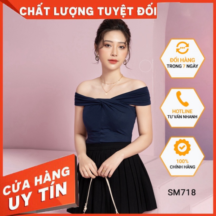 Áo trễ vai xoắn ngực Mecia SM718 – Áo thun kiểu 95% cotton Sang Trọng Thời Trang Công Sở Dạo Phố Dự Tiệc Hàng Cao Cấp -