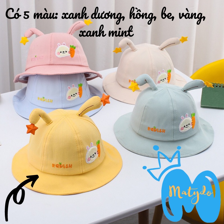 Mũ cho bé gái bé trai nón vành tròn chất liệu cotton họa tiết thỏ cà rốt phụ kiện trẻ em từ 0-2 tuổi
