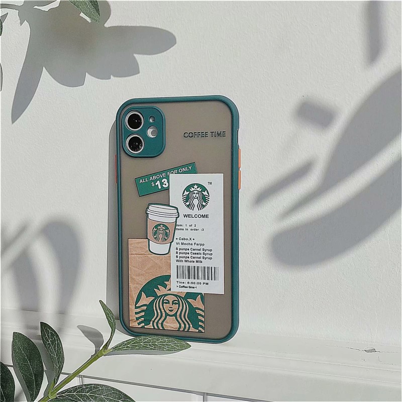Ốp điện thoại cứng trong suốt hình starbucks bảo vệ cho Iphone 12 promax iphone13 7 plus 8plus 11 pro MAX cover X XR XsMax