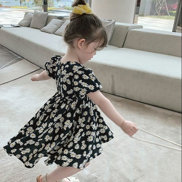 Đầm Công Chúa Chất Liệu Chiffon In Họa Tiết Hoa Cúc Phong Cách Phương Tây Thời Trang Mùa Hè Mới Cho Bé Gái