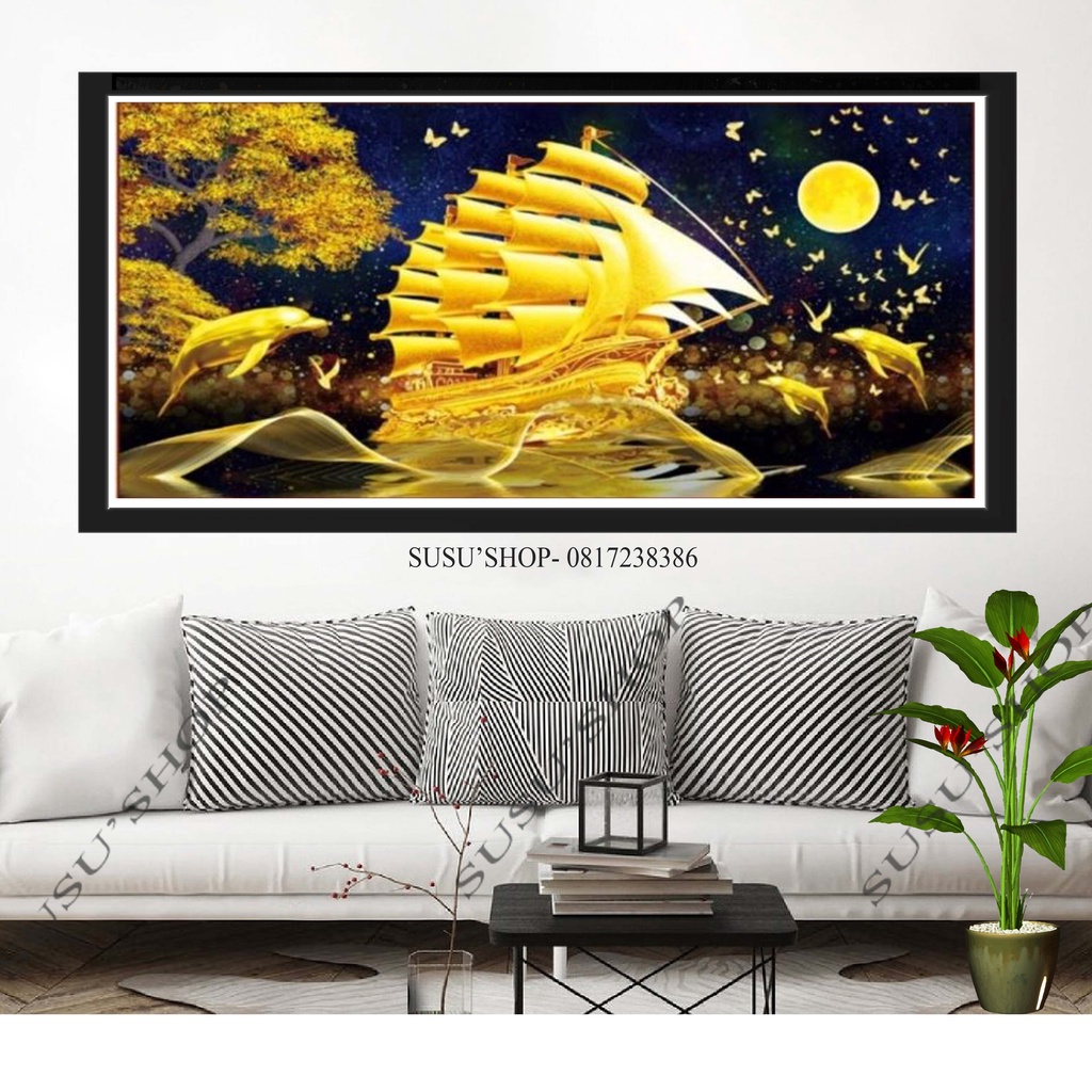 Tranh thêu kín  Phong cảnh Thuận Buồm Xuôi Gió MN0204 , MN0205 150x70cm) - tranh chưa thêu
