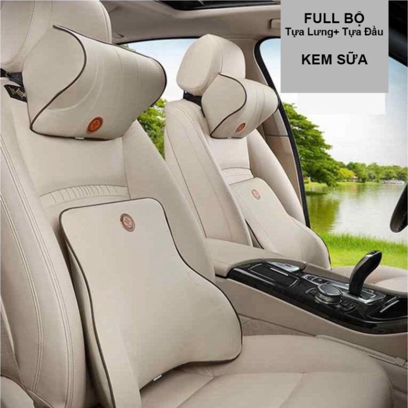 Gối Tựa Đầu Ô Tô - Gối Tựa Lưng Ô Tô 🚗CAO CẤP🚗 Ruột Cao Su Non Bọc Da, Hỗ Trợ Điều Chỉnh Cột Sống Chống Mỏi Lưng Cổ