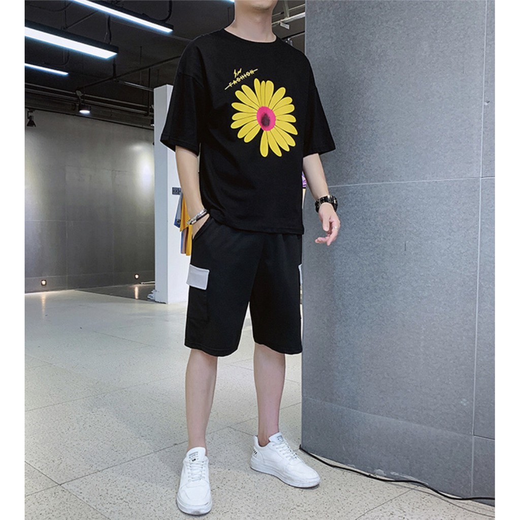 ⚡️ GIÁ HỦY DIỆT ⚡️ Set đồ bộ nam, quần áo thể thao nữ tay ngắn chất thun lưới mè họa tiết hoa cúc phong cách H01
