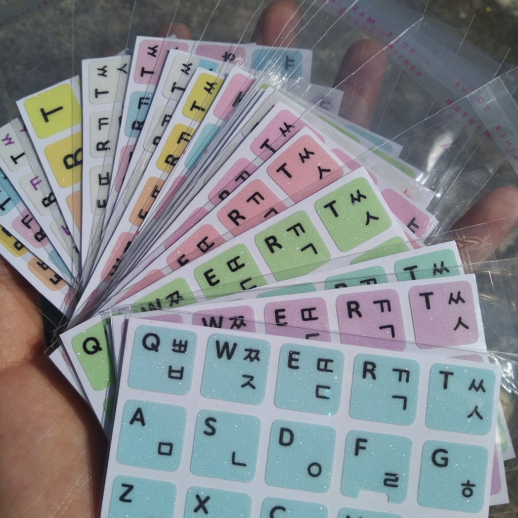1.3cm P5 - KOREAN Miếng dán bàn phím song ngữ tiếng Hàn Quốc cầu vồng lấp lánh sticker keyboard máy tính laptop