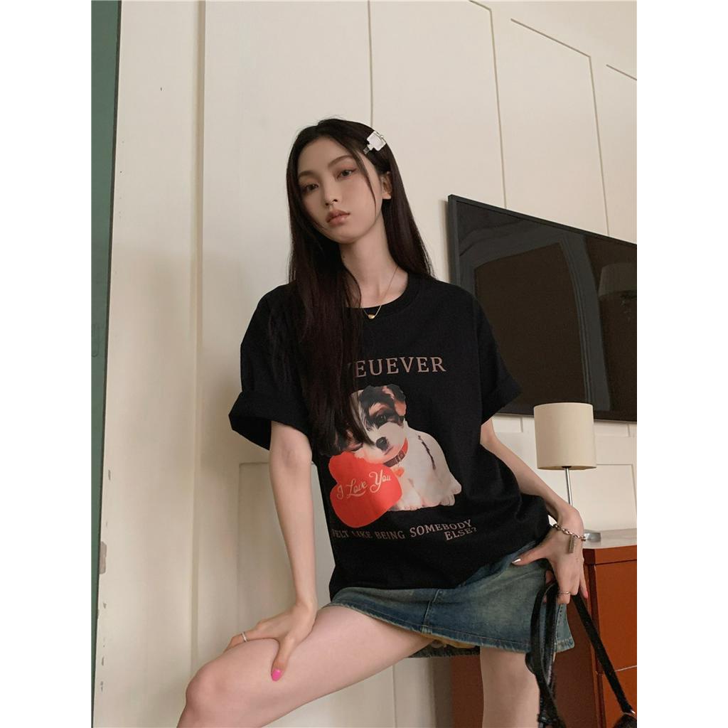 Áo Thun Cổ Tròn Dáng Rộng In Hình Chú Chó Dễ Thương Phong Cách Hàn Quốc Thời Trang Mùa Hè 63400