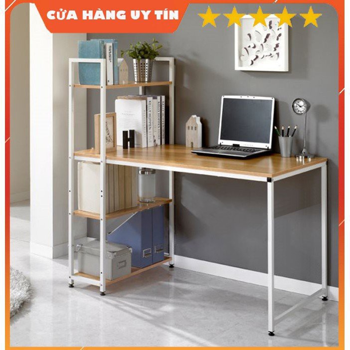 Bàn Làm Việc Kèm Kệ Sách ⚡ Đa Năng ⚡ Kiểu Dáng Hiện Đại, Mặt Gỗ Chân Sắt Cao Cấp, Chắc Chắn
