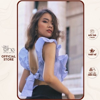 Áo Croptop Bèo Tay Nơ Lưng SA244